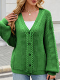 Long-sleeved V-neck cable-knit cardigan