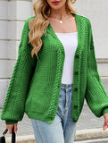 Long-sleeved V-neck cable-knit cardigan