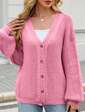 Long-sleeved V-neck cable-knit cardigan