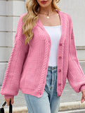 Long-sleeved V-neck cable-knit cardigan