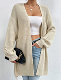 Loose mid-length V-neck solid color sweater