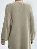Loose mid-length V-neck solid color sweater
