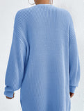 Loose mid-length V-neck solid color sweater