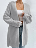 Loose mid-length V-neck solid color sweater