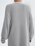 Loose mid-length V-neck solid color sweater