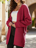Loose mid-length V-neck solid color sweater