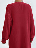 Loose mid-length V-neck solid color sweater