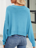 Loose long-sleeved V-neck hollow knit cardigan