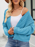 Loose long-sleeved V-neck hollow knit cardigan