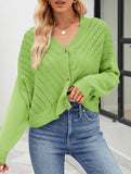 Loose long-sleeved V-neck hollow knit cardigan