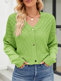 Loose long-sleeved V-neck hollow knit cardigan