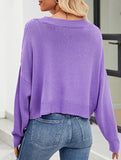 Loose long-sleeved V-neck hollow knit cardigan