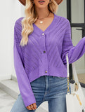 Loose long-sleeved V-neck hollow knit cardigan