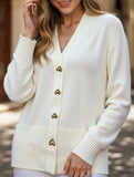V-neck heart-button casual cardigan sweater
