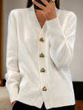 V-neck heart-button casual cardigan sweater