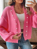 Women's pink button-down knit cardigan