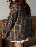 Retro plaid collared long-sleeved cardigan