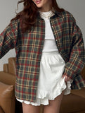 Retro plaid collared long-sleeved cardigan