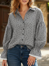 Heart-shaped polka dot lantern sleeve shirt