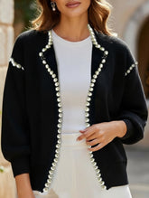 Casual round neck pearl-trimmed knit sweater