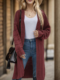 Solid color long knit cardigan