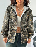 Casual zip-up camouflage print hooded jacket