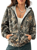 Casual zip-up camouflage print hooded jacket