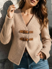 Women's V-neck metal button cardigan
