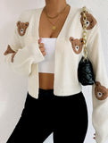 Casual long-sleeved short-length bear knit cardigan