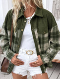 Plaid color-blocked shirt jacket