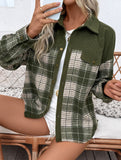 Plaid color-blocked shirt jacket