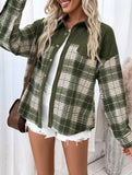 Plaid color-blocked shirt jacket