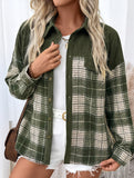 Plaid color-blocked shirt jacket