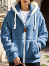 Solid color thick mid-length zip-up coat