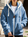 Solid color thick mid-length zip-up coat