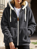 Solid color thick mid-length zip-up coat