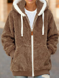 Solid color thick mid-length zip-up coat