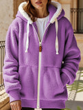 Solid color thick mid-length zip-up coat
