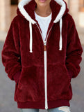 Solid color thick mid-length zip-up coat