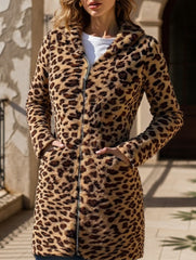 Leopard print hooded zip-up cardigan