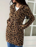 Leopard print hooded zip-up cardigan