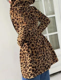 Leopard print hooded zip-up cardigan