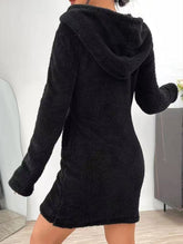 Solid color slim fit long hooded zip-up cardigan