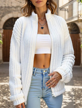 Solid color double-sided fleece zip-up cardigan