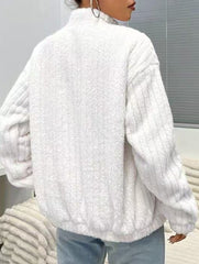 Solid color double-sided fleece zip-up cardigan
