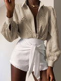 Fashionable openwork long-sleeved cardigan shirt