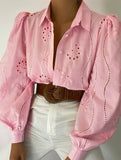 Fashionable openwork long-sleeved cardigan shirt