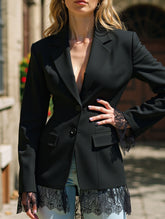 Versatile waist-cinching lace-trimmed suit jacket
