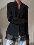 Versatile waist-cinching lace-trimmed suit jacket