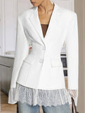 Versatile waist-cinching lace-trimmed suit jacket